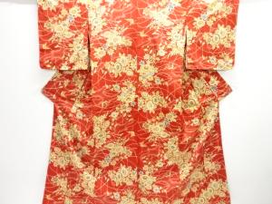 未使用品　花に鶴模様小紋着物
